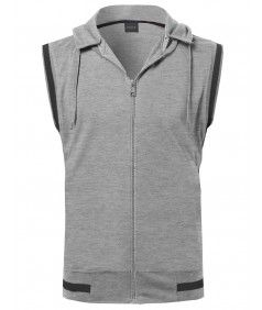 Men's Sleeveless Zipper Closure Drawstring Hoodie