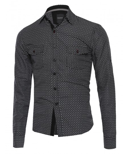 Men's Patterned Button Down Long Sleeve Shirt