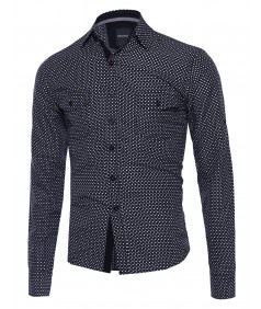 Men's Patterned Button Down Long Sleeve Shirt