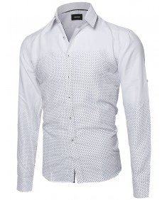Men's Polka Dot Gradient Button Down Shirt Top With Foldover Sleeves