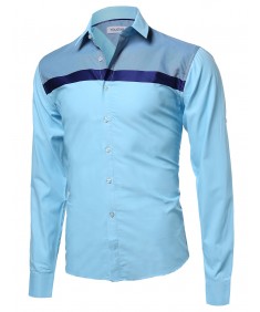 Men's Long Sleeve Patterned High Low Curved Hem Shirt