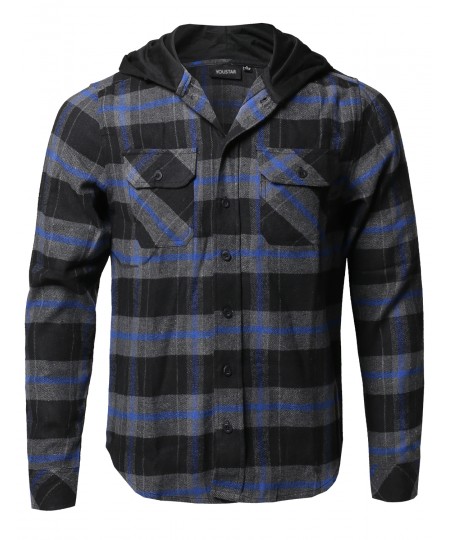 Men's Plaid Attachable Hoodie Flannel Shirt