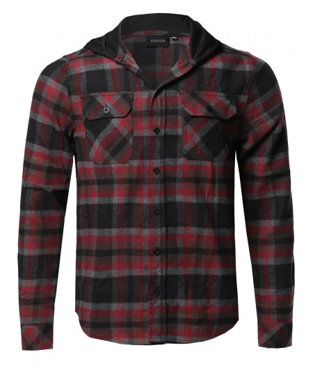 Men's Plaid Attachable Hoodie Flannel Shirt