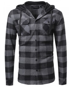 Men's Plaid Attachable Hoodie Flannel Shirt