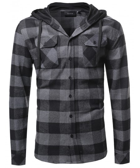 Men's Plaid Attachable Hoodie Flannel Shirt