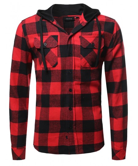 Men's Plaid Attachable Hoodie Flannel Shirt