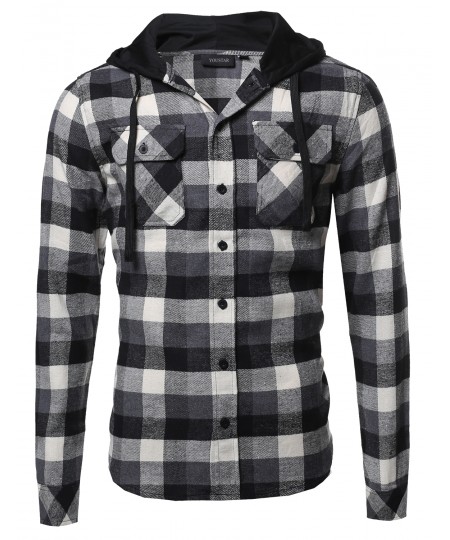 Men's Plaid Attachable Hoodie Flannel Shirt