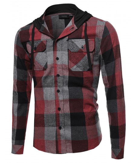 Men's Plaid Attachable Hoodie Flannel Shirt