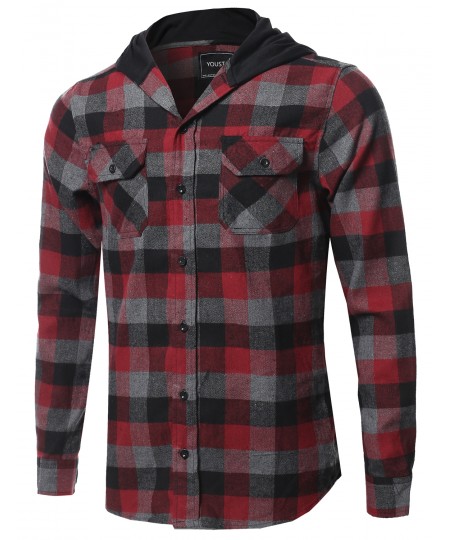 Men's Plaid Attachable Hoodie Flannel Shirt