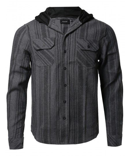 Men's Plaid Attachable Hoodie Flannel Shirt