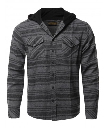 Men's Plaid Attachable Hoodie Flannel Shirt