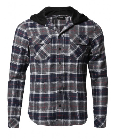 Men's Plaid Attachable Hoodie Flannel Shirt