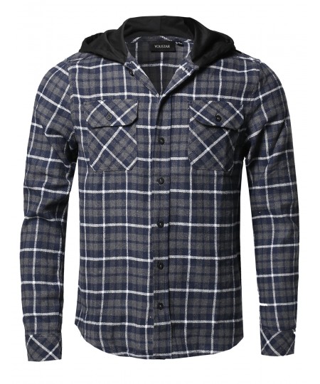 Men's Plaid Attachable Hoodie Flannel Shirt