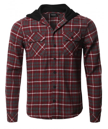 Men's Plaid Attachable Hoodie Flannel Shirt