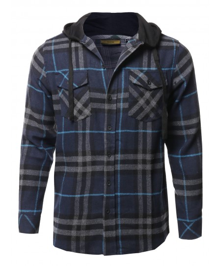 Men's Plaid Attachable Hoodie Flannel Shirt