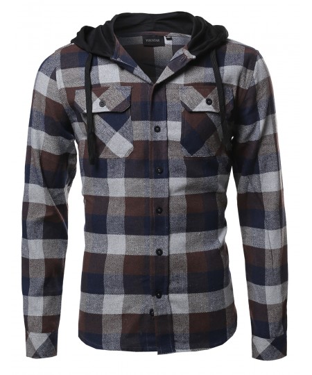 Men's Plaid Attachable Hoodie Flannel Shirt