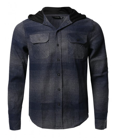 Men's Plaid Attachable Hoodie Flannel Shirt