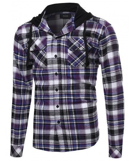 Men's Plaid Attachable Hoodie Flannel Shirt