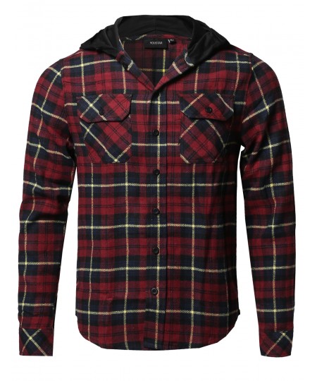 Men's Plaid Attachable Hoodie Flannel Shirt