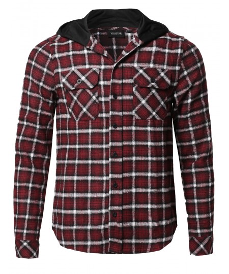 Men's Plaid Attachable Hoodie Flannel Shirt