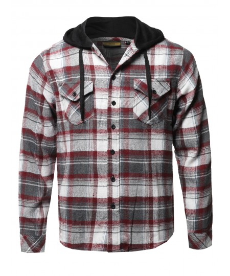 Men's Plaid Attachable Hoodie Flannel Shirt