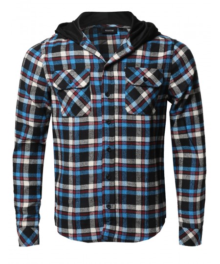 Men's Plaid Attachable Hoodie Flannel Shirt