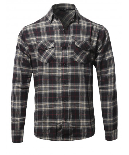 Men's Flannel Plaid Checkerd Long Sleeve Tshirts