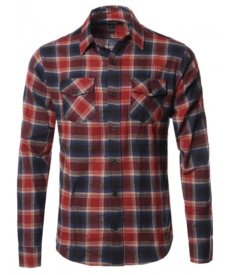 Men's Flannel Plaid Checkerd Long Sleeve Tshirts