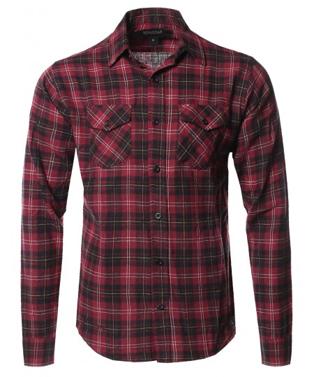 Men's Flannel Plaid Checkerd Long Sleeve Tshirts