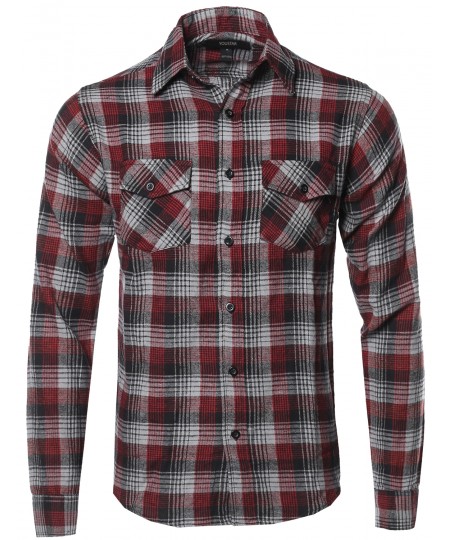 Men's Flannel Plaid Checkerd Long Sleeve Tshirts