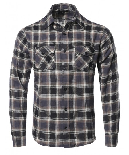 Men's Flannel Plaid Checkerd Long Sleeve Tshirts