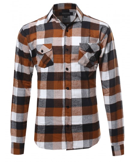 Men's Flannel Plaid Checkerd Long Sleeve Tshirts