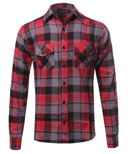 Men's Flannel Plaid Checkerd Long Sleeve Tshirts