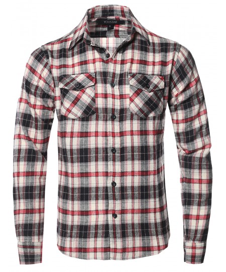 Men's Flannel Plaid Checkerd Long Sleeve Tshirts