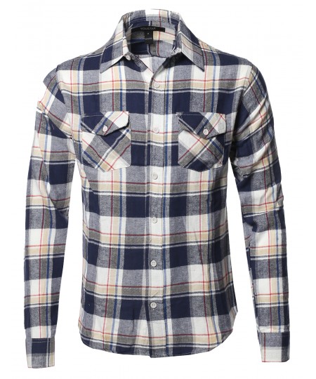 Men's Flannel Plaid Checkerd Long Sleeve Tshirts