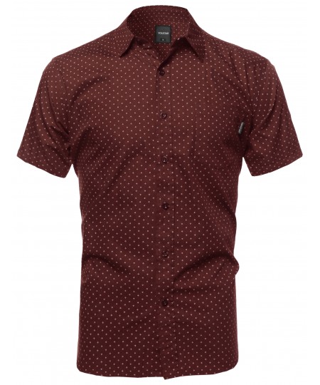 Men's Small Diamond Dot Patterned Button Down Short Sleeves Shirt