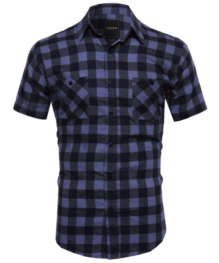 Men's Classic Plaid Short Sleeve Button Down Shirt 