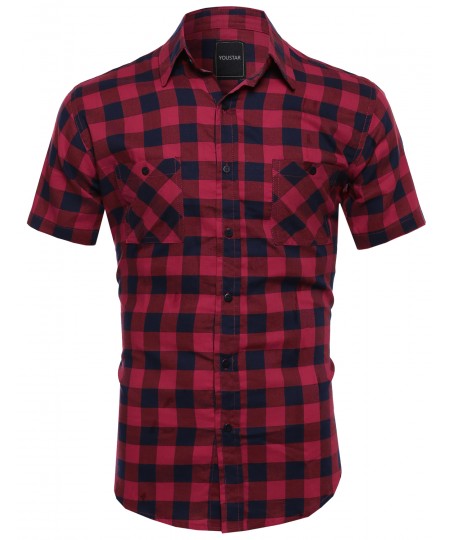 Men's Classic Plaid Short Sleeve Button Down Shirt 