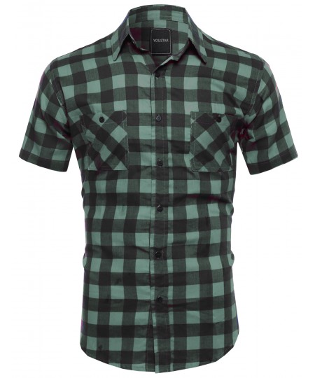 Men's Classic Plaid Short Sleeve Button Down Shirt 