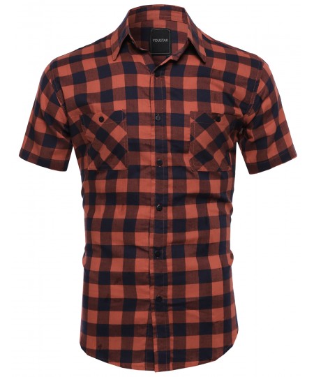 Men's Classic Plaid Short Sleeve Button Down Shirt 