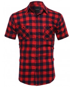 Men's Classic Plaid Short Sleeve Button Down Shirt 