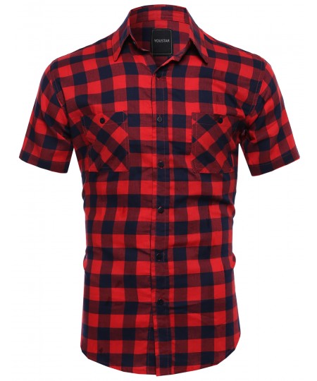 Men's Classic Plaid Short Sleeve Button Down Shirt 