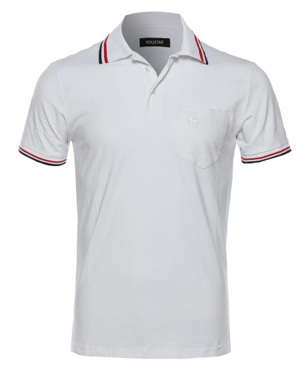 Men's Slim Fit Solid Two Tone Stitch Detailed Polo Shirt