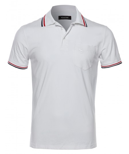 Men's Slim Fit Solid Two Tone Stitch Detailed Polo Shirt