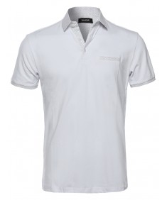 Men's Slim Fit Polka Dot Pattern Neckline Cuffs V-Neck Polo Shirt