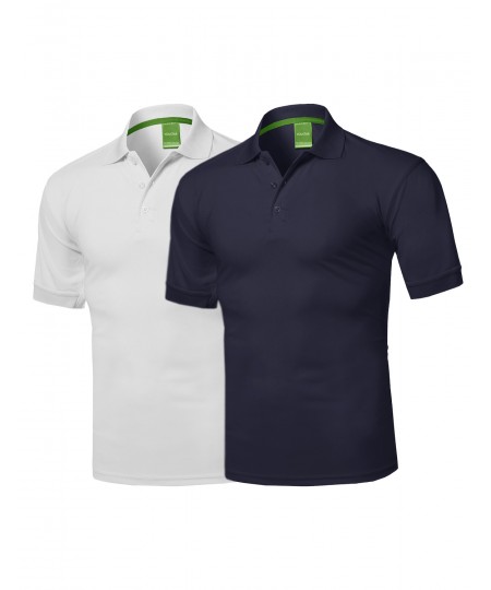 Men's Solid Cool Dri-Fit Active Athletic Golf Short Sleeves Polo Shirt
