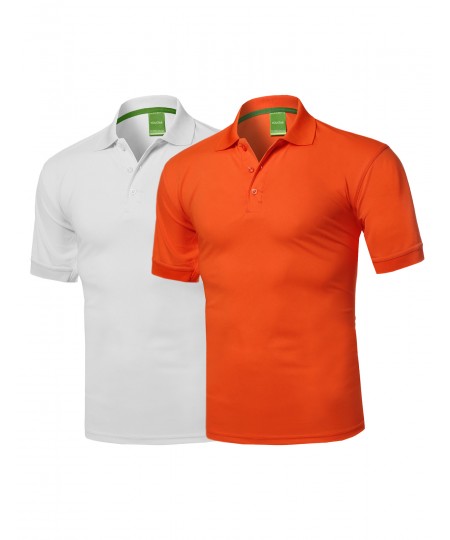 Men's Solid Cool Dri-Fit Active Athletic Golf Short Sleeves Polo Shirt