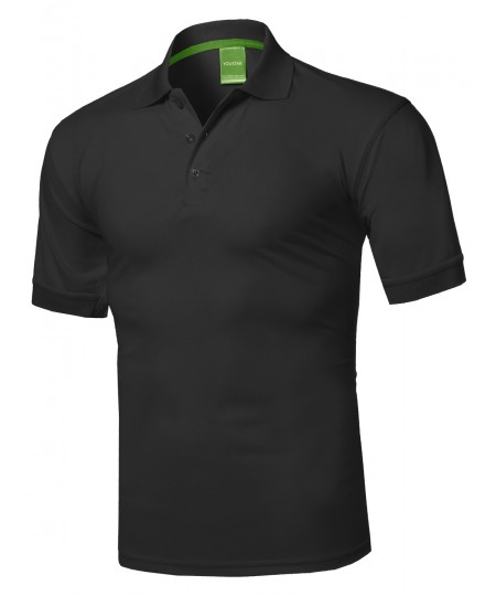 Men's Solid Cool Dri-Fit Active Athletic Golf Short Sleeves Polo Shirt