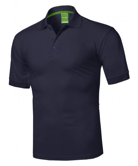 Men's Solid Cool Dri-Fit Active Athletic Golf Short Sleeves Polo Shirt