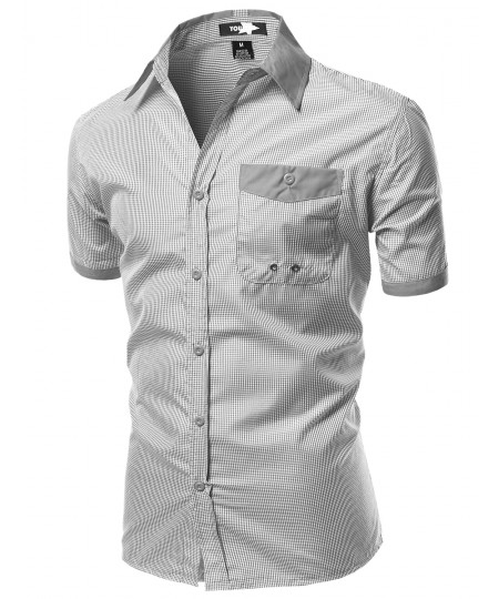 Men's Color Contrast Collar Striped Short Sleeve Shirts